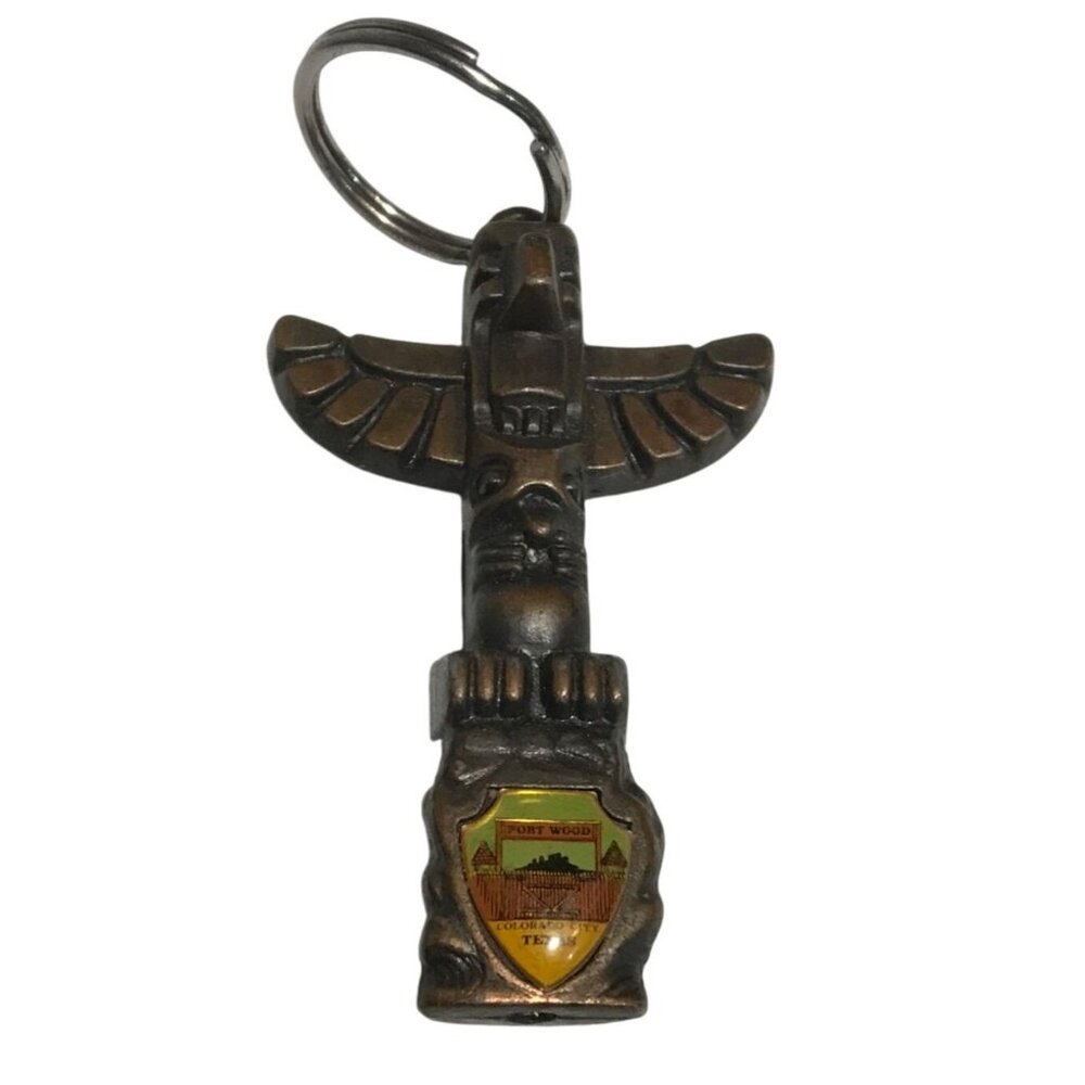Skagway Totem Pole Keychain Fort Worth Texas Metal Eagle Souvenir 3"